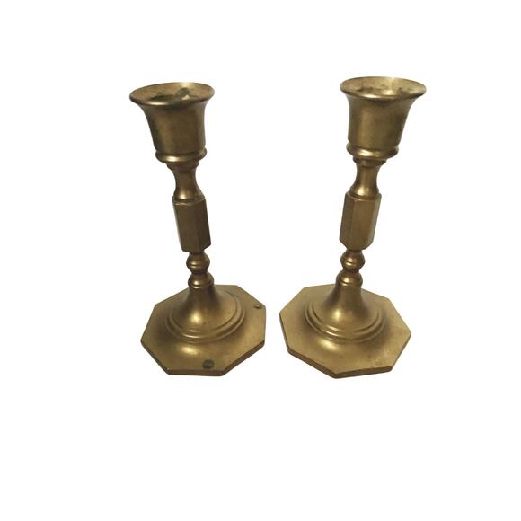 Vintage Pair Brass Candlestick Candle Holders Decor Boho Made In India - Picture 1 of 5
